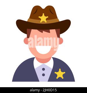 a sheriff in the wild west wearing a cowboy hat and a gold badge. flat vector illustration. Stock Vector