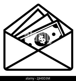 white envelope icon with banknotes. receiving a bribe. flat vector illustration. Stock Vector