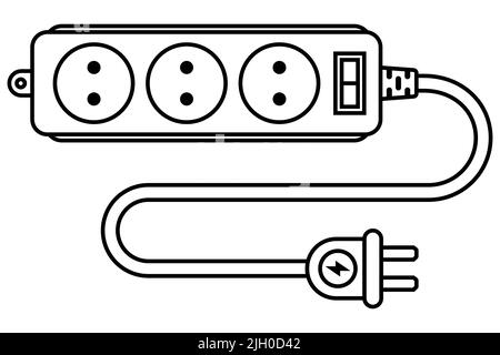 socket icon on the cord. extension cord for electrical appliances. flat vector illustration. Stock Vector