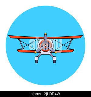 old two-winged plane with a propeller front view. flat vector illustration. Stock Vector