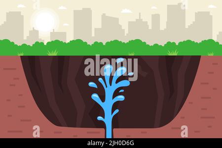 dig a hole for fresh water. flat vector illustration. Stock Vector
