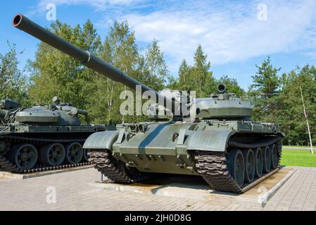 KIROVSK, RUSSIA - SEPTEMBER 07, 2018: Soviet  tank of T-62M on a September afternoon. Open exposition of the Museum 'Breakthrough of the Siege of Leni Stock Photo