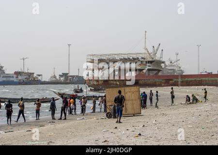 PORTUGUESE TOWN, BANJUL, THE GAMBIA - FEBRUARY 10, 2022 disused roll on roll off car ferry Stock Photo