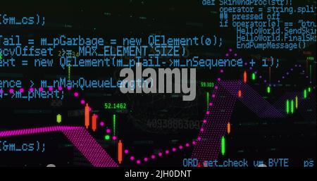Image of graphs and data processing on black background Stock Photo