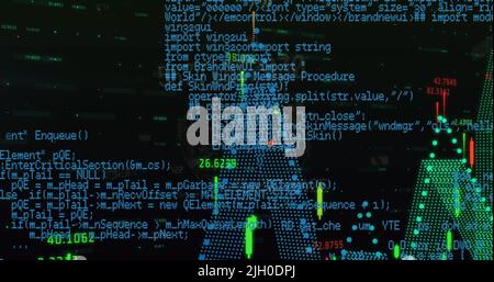 Image of graphs and data processing on black background Stock Photo