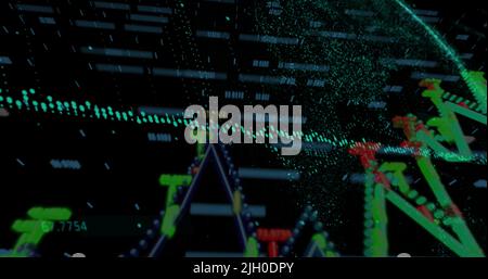 Image of data processing and statistics on dark background Stock Photo