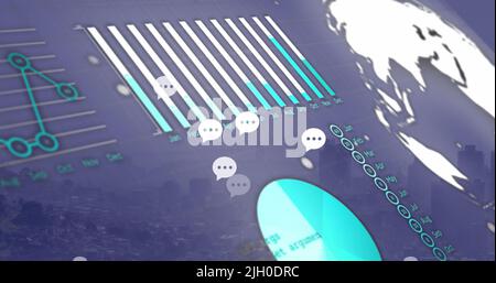 Image of data processing over cityscape Stock Photo