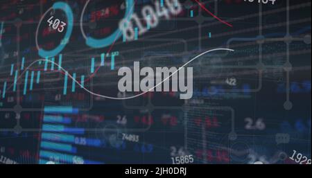 Image of graphs over data processing on black background Stock Photo