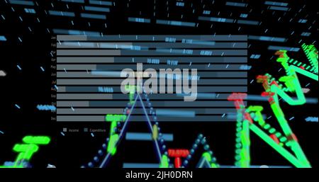 Image of graphs and data processing on black background Stock Photo