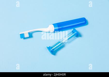 set for thorough cleaning of the oral cavity. Equipment for cleaning braces and plaque from teeth. Necessary tools for brushing teeth. Stock Photo