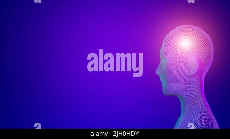 3d consciousness, mind, brain background. Abstract colored sphere in digital head. Development, neurons, network, artificial intelligence, human biology concept. High quality 3d illustration Stock Photo
