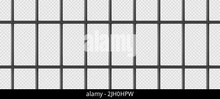 Gold cage, jail with golden metal bars. Realistic prison fence, grates, metallic rods. Criminal grid pattern, jailhouse or birdcage isolated on transparent background. 3d vector Illustration Stock Vector