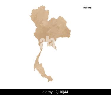 Old vintage paper textured map of Thailand Country - Vector illustration Stock Vector
