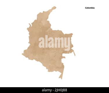 Old vintage paper textured map of Colombia Country - Vector illustration Stock Vector