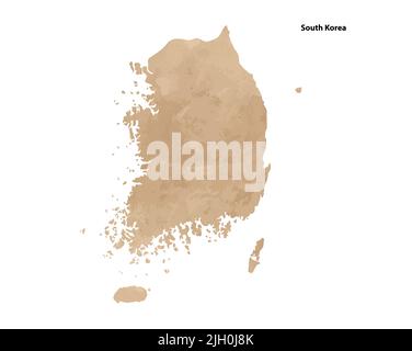Old vintage paper textured map of South Korea Country - Vector illustration Stock Vector