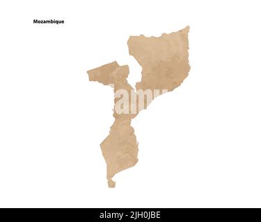 Old vintage paper textured map of Mozambique Country - Vector illustration Stock Vector