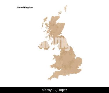 Old vintage paper textured map of United Kingdom Country - Vector illustration Stock Vector