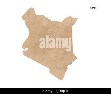 Old vintage paper textured map of Kenya Country - Vector illustration Stock Vector