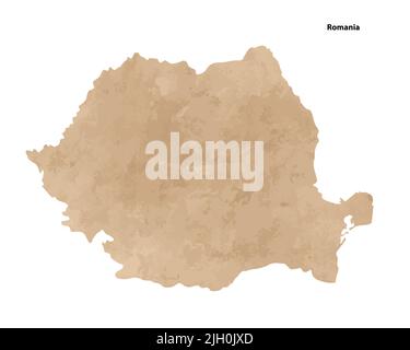 Old vintage paper textured map of Romania Country - Vector illustration Stock Vector
