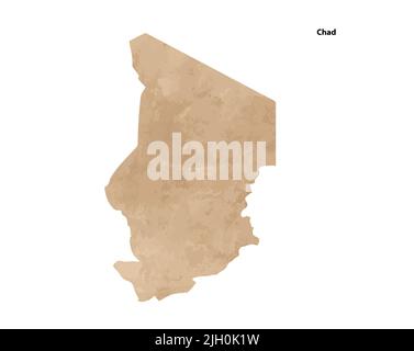 Old vintage paper textured map of Chad Country - Vector illustration Stock Vector
