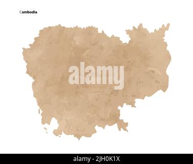 Old vintage paper textured map of Cambodia Country - Vector illustration Stock Vector