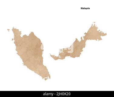 Old vintage paper textured map of Malaysia Country - Vector illustration Stock Vector