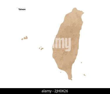 Old vintage paper textured map of Taiwan Country - Vector illustration Stock Vector