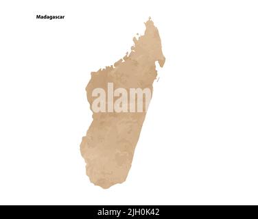 Old vintage paper textured map of Madagascar Country - Vector illustration Stock Vector