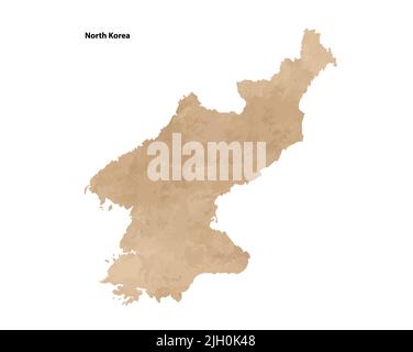 Old vintage paper textured map of North Korea Country - Vector illustration Stock Vector
