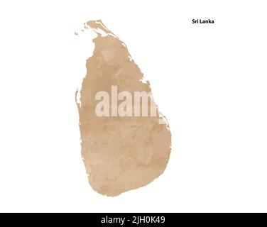 Old vintage paper textured map of Sri Lanka Country - Vector illustration Stock Vector
