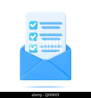 3D Paper Envelope with Approved Document Isolated Stock Vector