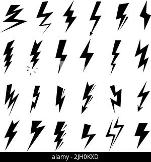 Set of Different Lightning Bolt Icons Isolated on White Background ...