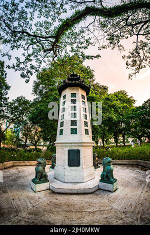 Lim Bo Seng Memorial, an octagonal pagoda-like war memorial at Esplanade Park, Singapore. Stock Photo