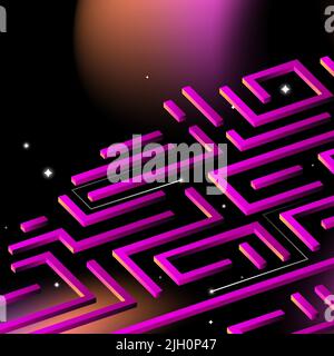 Pink Maze. Coding, Technology Chip Isometric Illustration. Vector illustration Stock Vector