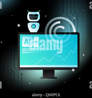 Machine Learning Illustration. Computer Science, Artificial Intelligence Elements Design. Vector illustration Stock Vector