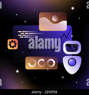 Machine Learning, Artificial Intelligence Illustration. Conceptual Design Elements. Vector illustration Stock Vector