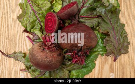 Fresh beets. Beets leaves and fresh beetroot. Stock Photo