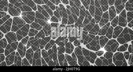 Transparent imitation of water movement under illumination. Top view of the liquid surface with caustic ripples as a seamless pattern on black backgro Stock Vector