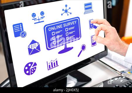 Online survey concept shown on a computer screen Stock Photo