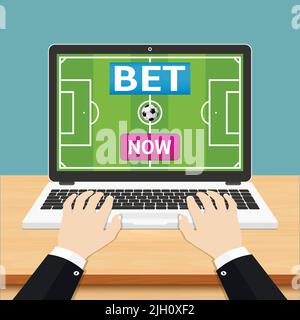 Flat illustration of human hand using laptop for online betting Stock Vector