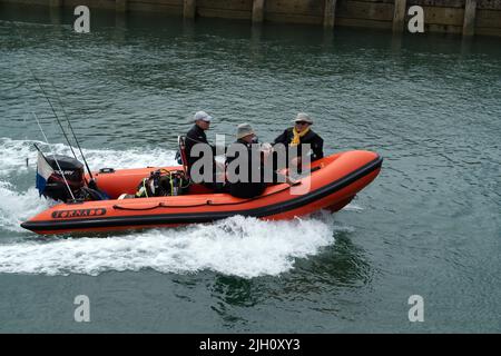 A Tornado Semi Rig returning to Littlehampton on the River Arun after a Diving and fishing trip. Stock Photo