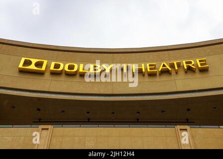 Sign of the Dolby Theatre on Hollywood Blvd. in Los Angeles, California Stock Photo
