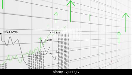 Image of arrows over financial data processing Stock Photo