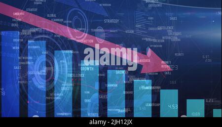 Image of red arrow with statistics processing over scopes scanning Stock Photo