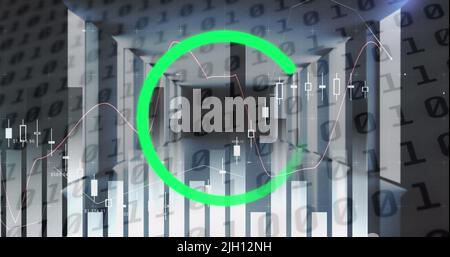 Image of loading ring over diagrams and server room Stock Photo