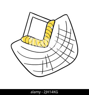 Fashionable wicker beach bag in boho style. Item for relaxing on the beach. The most necessary for a vacation at sea. Element for seasonal design. Clipart for stickers, packaging, postcards. Stock Vector