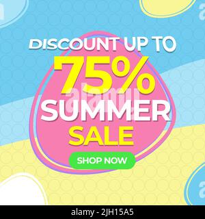 Summer Sale banner for hot season with beach print. Discount poster with tropical season and price off offer. Invitation for shopping with 75 percent Stock Vector