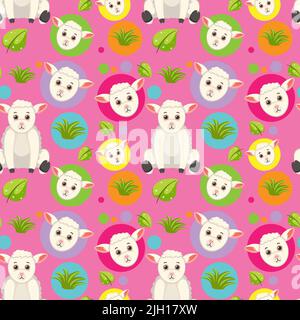 Cute sheep seamless pattern illustration Stock Vector