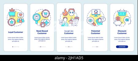 Types of customers onboarding mobile app screen Stock Vector