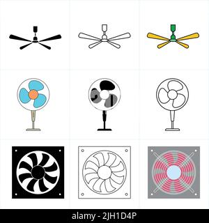fan icon set vector. ceiling fan icon vector. Exhaust fan icon set. Ventilator symbol. Blower icon. web sign of ventilator. Stock Vector